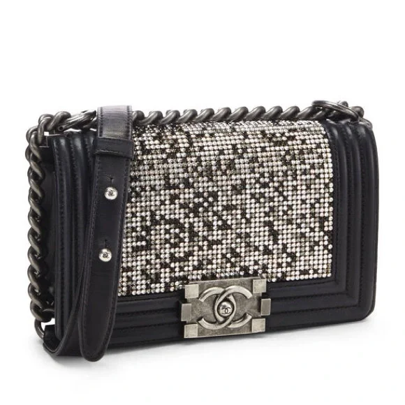 CHANEL Small Embellished Swarovski Crystal and Black Leather Boy Bag - Picture 4 of 11